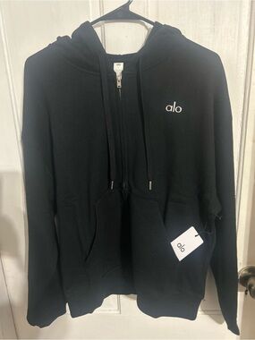 ALO Yoga Men's Black Full-Zip Hoodie Sweatshirt